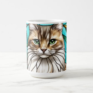 Caneca De Café Stained-Glass Cat Portrait Elegant Longhair Cat