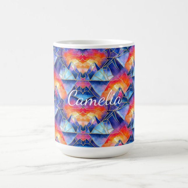 Caneca De Café Stained Glass Mountain Watercolor Birthday Gift  (Centro)
