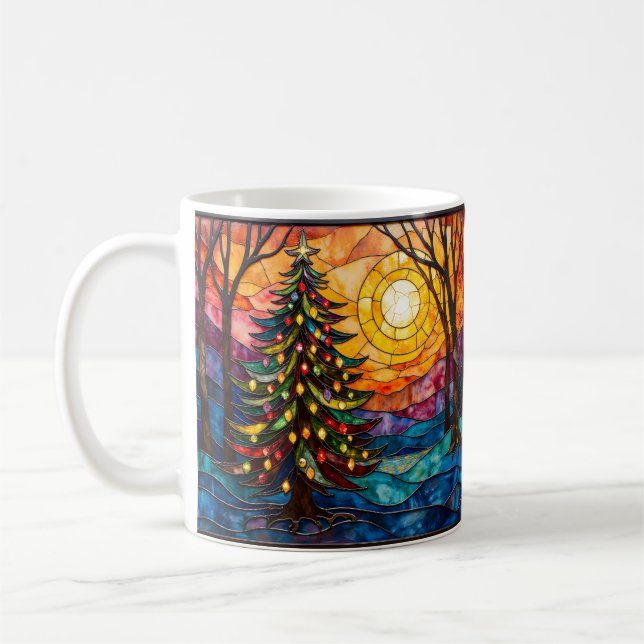 Caneca De Café Stained Glass Style Christmas Tree with Sun (Esquerda)