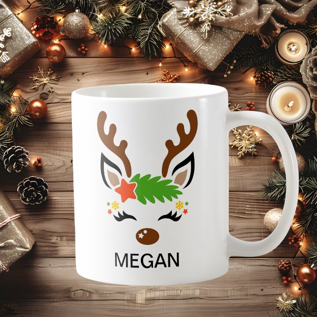 Caneca De Café Star Reindeer Face Custom Name Holiday (Star Reindeer Face Custom Name Holiday Coffee Mug
)