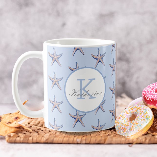 Caneca De Café Starfish Pattern Beach Marine Custom Name (Criador carregado)