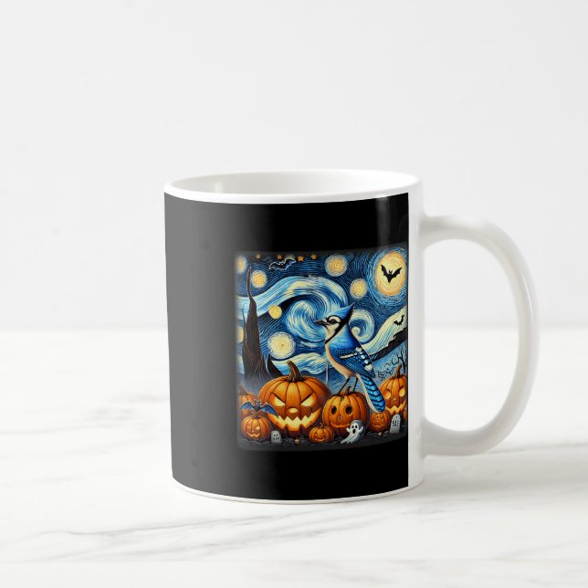Caneca De Café Starry Night Blue Jay Halloween (Direita)