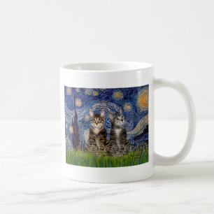 Caneca De Café Starry Night - Dois Gatos De Tigre Para Comprimido