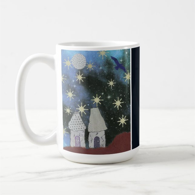 Caneca De Café Starry Night Sky com Casas Pequenas e Lua Cheia (Esquerda)
