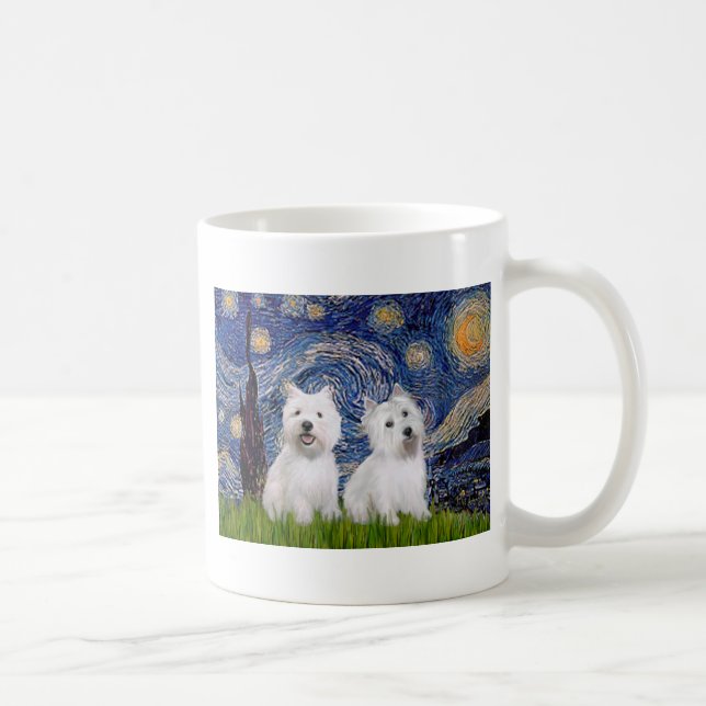 Caneca De Café Starry Night - Westies (dois) (Direita)