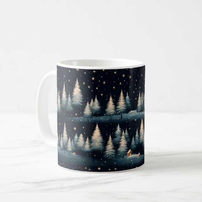 Caneca De Café Starry Winter Forest Night Mug (Frente Esquerda)