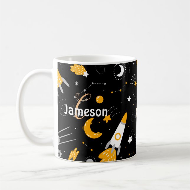 Caneca De Café Stars Moon Night Sky Foguete Espacial Exterior (Esquerda)