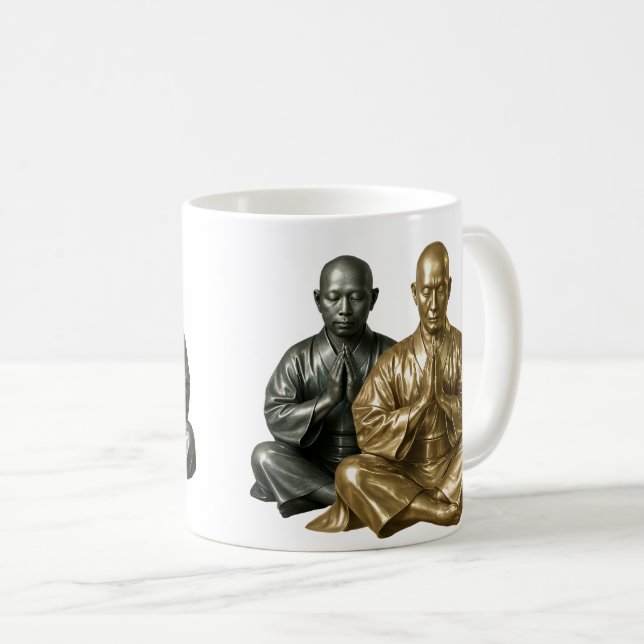 Caneca De Café Statues Moines Zen  (Frente Esquerda)