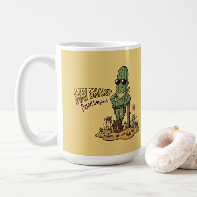 Caneca De Café Stay Sharp Desert Legend Cowboy Cactus Illustratio (Com Donut)