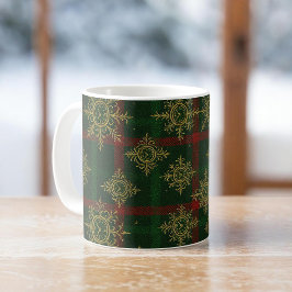 Caneca De Café Steampunk Snowflake Red and Green Tartan