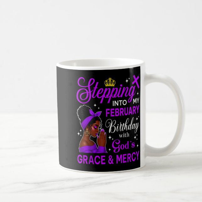 Caneca De Café Stepng Into My February Birthday Black Afro Woman  (Direita)