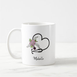 Caneca De Café Stethoscope Floral Enfermeira Personalizada do Cor
