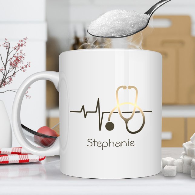 Caneca De Café Stethoscope Heartbeat Medicina (Criador carregado)