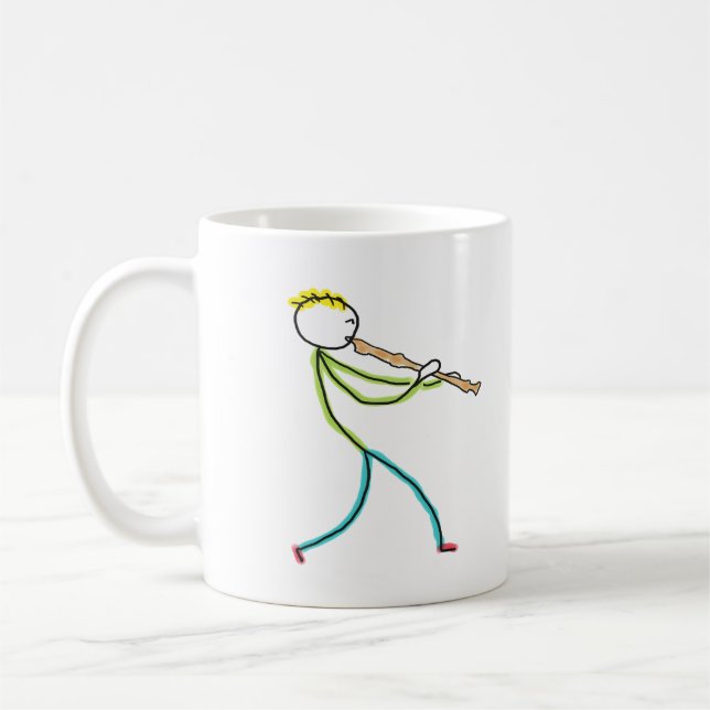 Caneca De Café Stickman Tocando Flauta (Esquerda)
