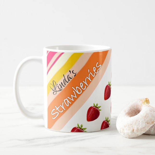 Caneca De Café Strawberry Stripe Mug (Com Donut)