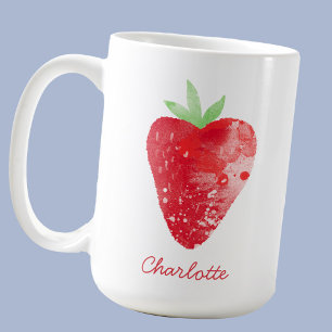 Caneca De Café Strawberry Watercolor Personalizada