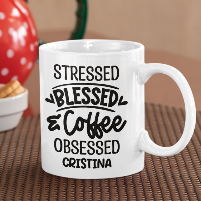 Caneca De Café Stressed, Blessed, Coffee Obsessed Sarcastic Gift (Criador carregado)