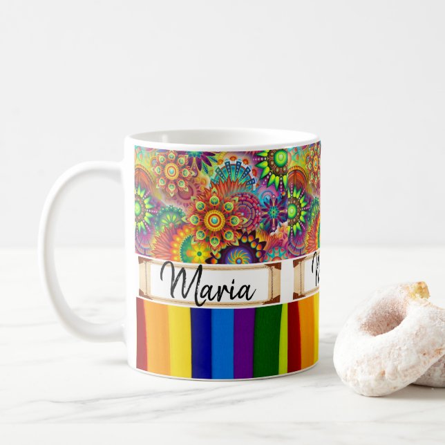 Caneca De Café Stripe Mug Colorida (Com Donut)