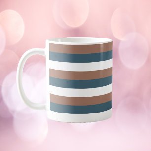 Caneca De Café Stripe Padrão de Teal Marrom Branco