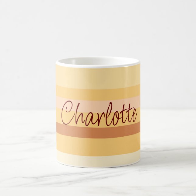 Caneca De Café Stripes de bege de Na moda de Nome Personalizado (Centro)