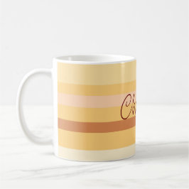 Caneca De Café Stripes de bege de Na moda de Nome Personalizado