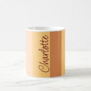Caneca De Café Stripes de bege Vertical de Nome Personalizado