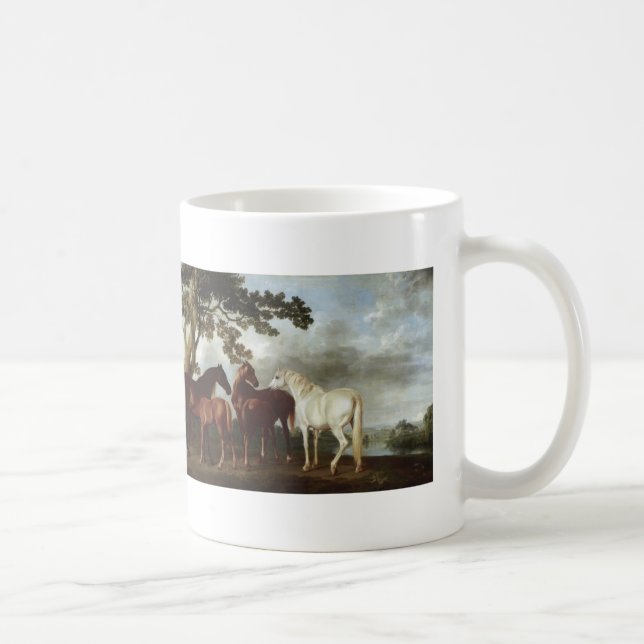 Caneca De Café Stubbs-Éguas e potros de George em uma paisagem do (Direita)