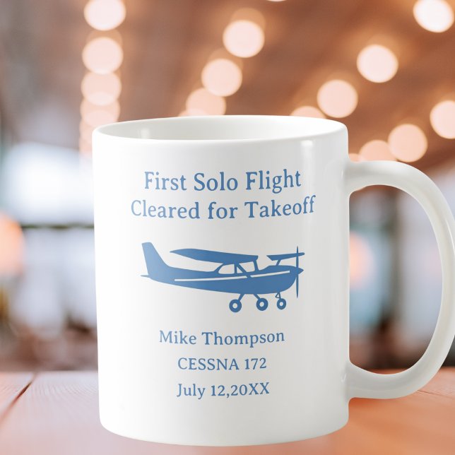 Caneca De Café Student Pilot First Solo Aviation Blue Personalize (Criador carregado)