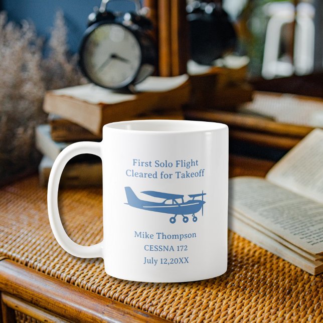 Caneca De Café Student Pilot First Solo Photo Blue Personalized (Criador carregado)