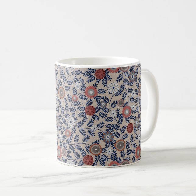 Caneca De Café Stunning Teal and Magenta Foliage Pattern  (Frente Esquerda)