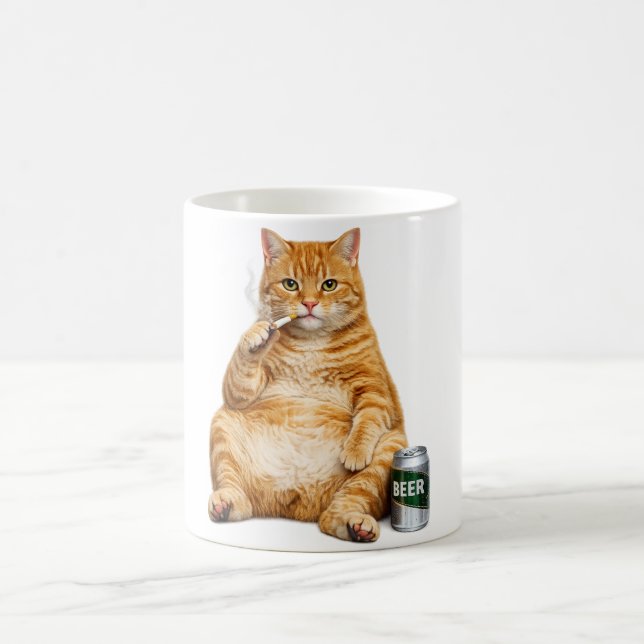 Caneca De Café Stupid Cool Funny Cat Meme Smoking Cat cigarette  (Centro)