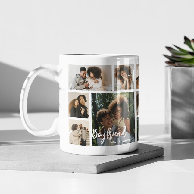 Caneca De Café Stylish Boyfriend 15 Photo Collage (Criador carregado)