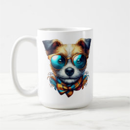 Caneca De Café Stylish Dog With Glasses Colorful Modern Pet Art