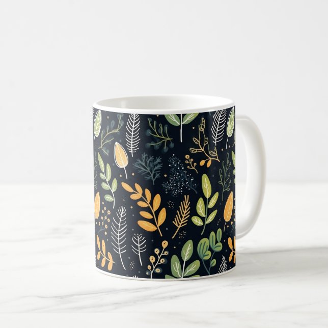 Caneca De Café Stylish Green and Yellow Foliage Pattern  (Frente Esquerda)