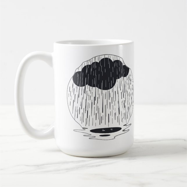 Caneca De Café Stylized Rain Cloud with Falling Rain and Puddle (Esquerda)