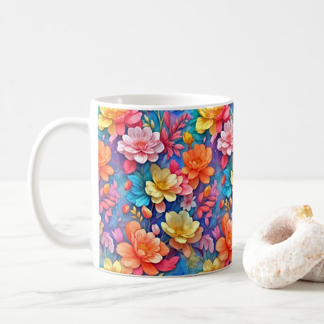 Caneca De Café Sua Dose Diária de Alegria: Delícia Floral Moderna (Com Donut)