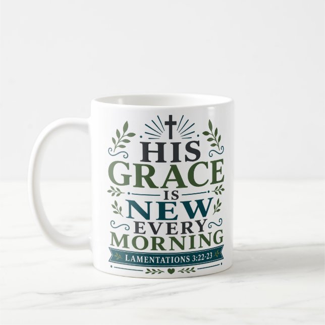 Caneca De Café Sua Graça é Nova Todas as Manhãs Devoção Bíblica (Esquerda)