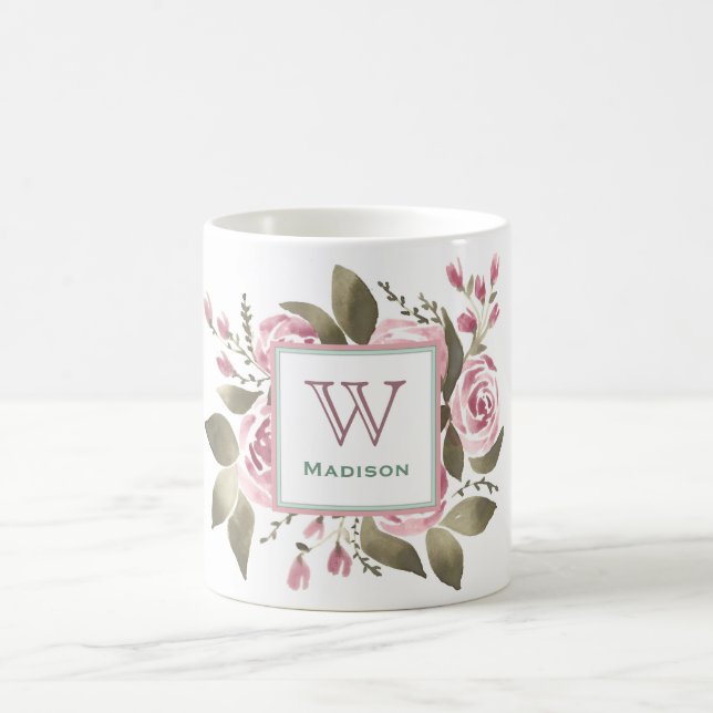 Caneca De Café Sua Rosa de Monograma Favorita (Centro)