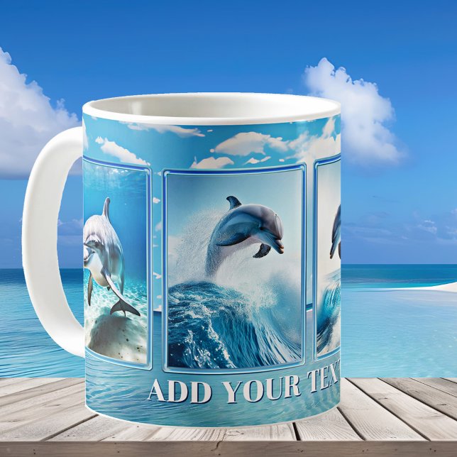 Caneca De Café Suas fotos ou praia de turquesa de golfinhos (Mug featuring your photos on a beach background. You can also leave the dolphins if you like!)
