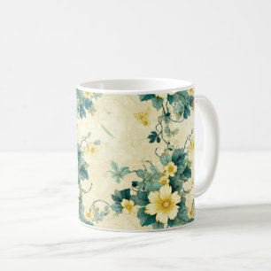 Caneca De Café Suave Bege Teal Daisy Cottage Floral