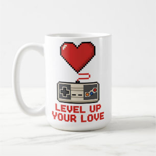 Caneca De Café Suba de Nível Seu Amor, Design de Jogos Retrô em P