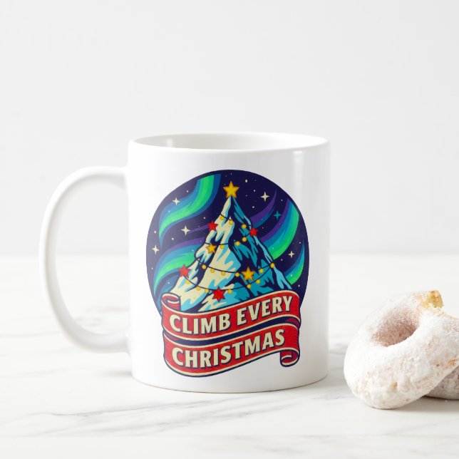 Caneca De Café Suba Todas as Design das Montanhas de Natal (Com Donut)