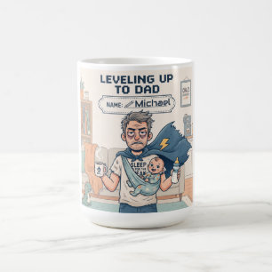 Caneca De Café Subindo de Nível para Pai Humor Novo Pai Personali