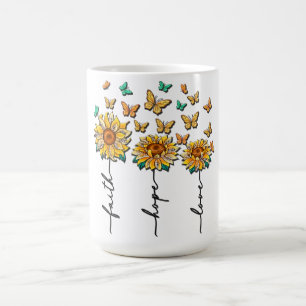 Caneca De Café Sublimação Inspirativa de girassol/borboleta