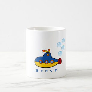 Caneca De Café Submarino amarelo e azul do brinquedo com bolhas
