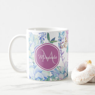 Caneca De Café Succulent roxo e azul elegante floral com nome