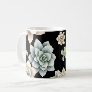 Caneca De Café Suculenta Roseta Mal-humorada Preta Luxo Botânico