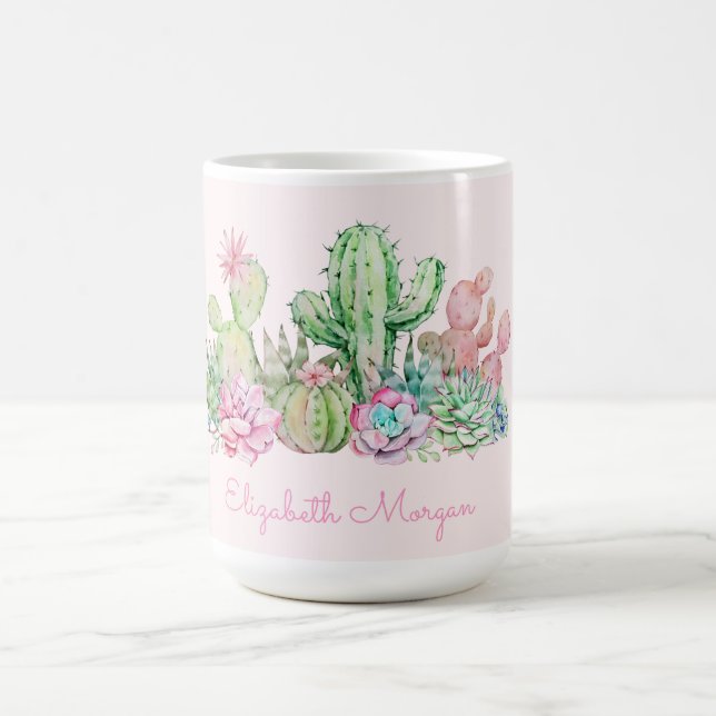 Caneca De Café Suculentas Chic em Aquarela (Centro)