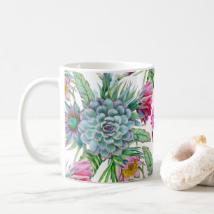 Caneca De Café Suculentes Echeveria Cactus Flowers Padrão