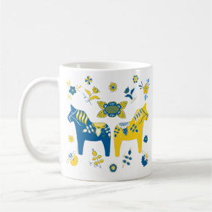 Caneca De Café Sueco Dala Horse l Blue e Yellow